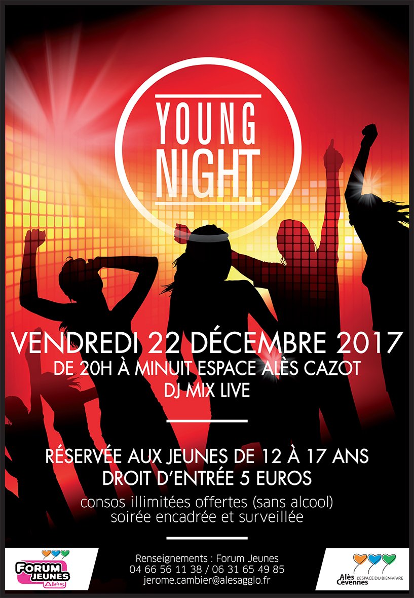 VilledAles's tweet photo. J-2 avant les #vacances ! 🎅
On se retrouve pour fêter ça vendredi dès 20h à l'Espace Cazot pour la #YoungNight organisée par le Forum Jeunes 🎉 #Alès #Noël #AnimationsJeunesse https://t.co/t8ntwaenYt