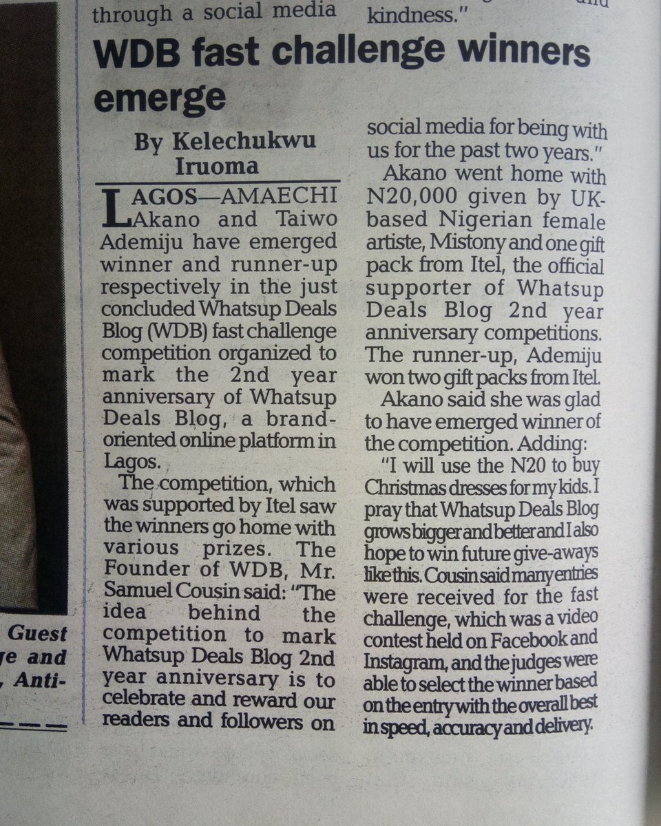 datwhatsupguy's tweet photo. On page 16 Vanguard Newspaper December 16, 2017.
#ThatWhatsupGuy #Live4More #WhatsupDealsBlog https://t.co/rptuNmPl2b