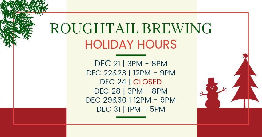 Roughtailbeer's tweet photo. Wondering when you can bring the family by to try some #ERWO or #BourbonBarrel Polar Eclipse? Check out our holiday hours! https://t.co/tzscn7rgZN