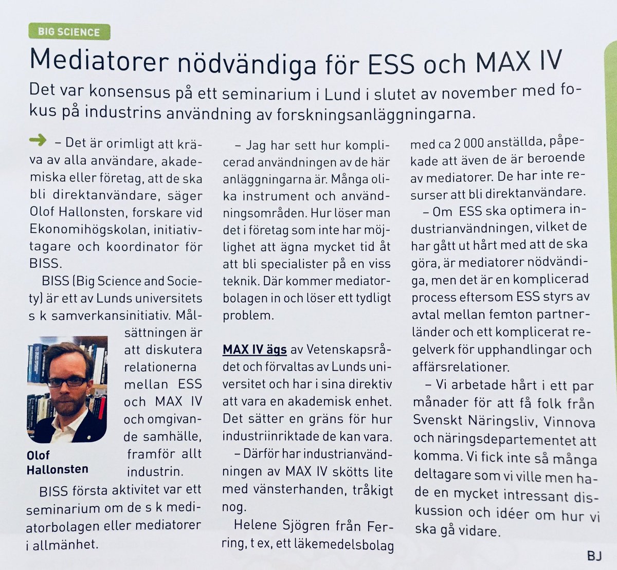 samverkanBISS's tweet photo. I senaste @Kemivarlden (ej online): Mediatorer nödvändiga för ESS och MAX IV https://t.co/mHxebzLFmZ