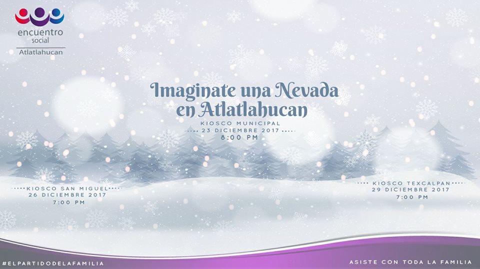 ¿Recuerdan el vídeo de ayer? 

Este sábado 23 se hará realidad... ¡Nevará en Atlatlahucan!  🌨❄☃️

Asiste con tu familia a las 8 pm en el Kiosco Municipal.

#JuntosHaremosHistoria