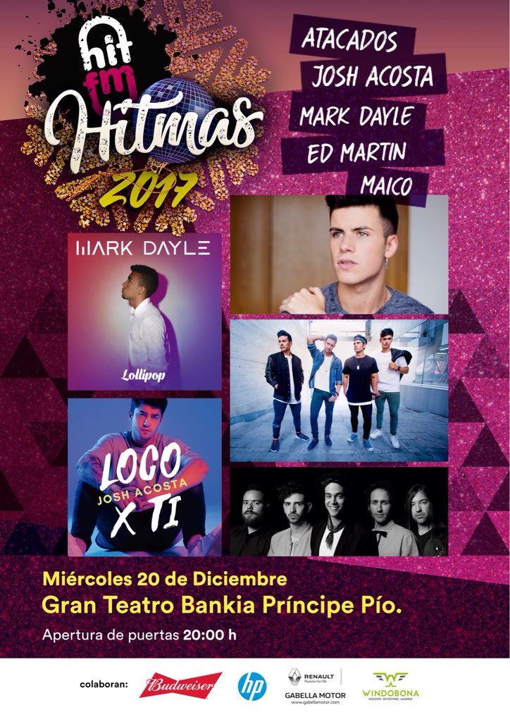 Hit_FM's tweet photo. Así se viene el #HITMAS 2017:
-20:00 Apertura de puertas y calentamos con los HITS de @PabloMarbanFM🙋🏻♂️
-21:00 @markdaylemusic
-21:20 @_JoshAcosta_
-21:30 @maicoband
-21:55 @EdMartinOficial
-22:05 @AtacadosOficial
🔥🔥🔥🔥🔥🔥🔥🔥 https://t.co/bdTO0b0ytZ