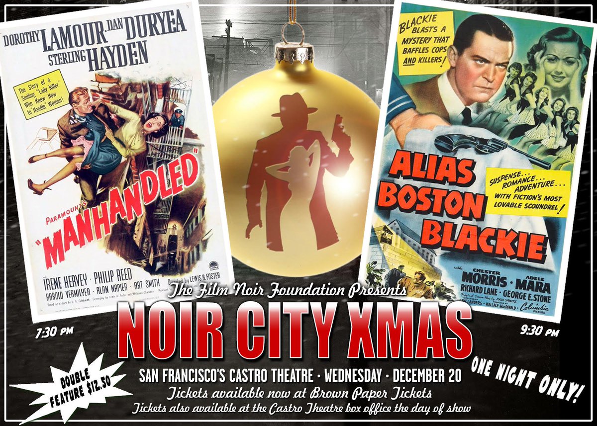 What day is it? NOIR CITY Xmas! Join us tonight <a href="/Castro_Theatre/">Castro Theatre</a> at 7:30pm for two noir stained holiday films, the unveiling of the #NoirCity16 poster and schedule, and you can get your holiday shopping done for the noiristas in your life. Hosted by <a href="/EddieMuller/">Eddie Muller</a> #NoirAlley #TCM