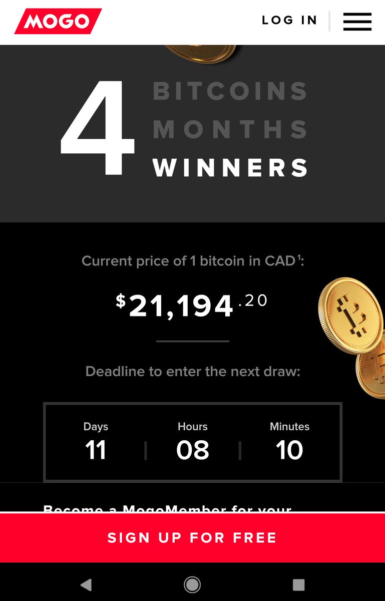 CoryRadical's tweet image. Who wants a Bitcoin?! Mogo is having a contest - 4 Bitcoins - 4 Months - 4 Winners! 

mogo.ca for details.

#mogolife #bitcoin #cryptocurrency #$$$
