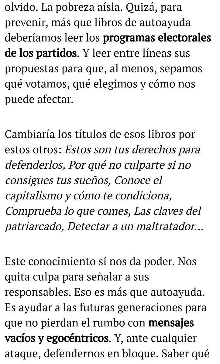 anaisbernal's tweet image. "Los libros de autoayuda que no ayudan". Mi artículo en @elperiodico.

Insisto, más que libros de autoayuda, necesitamos libros de recuperación de conciencia. 

elperiodico.com/es/amp/noticia…