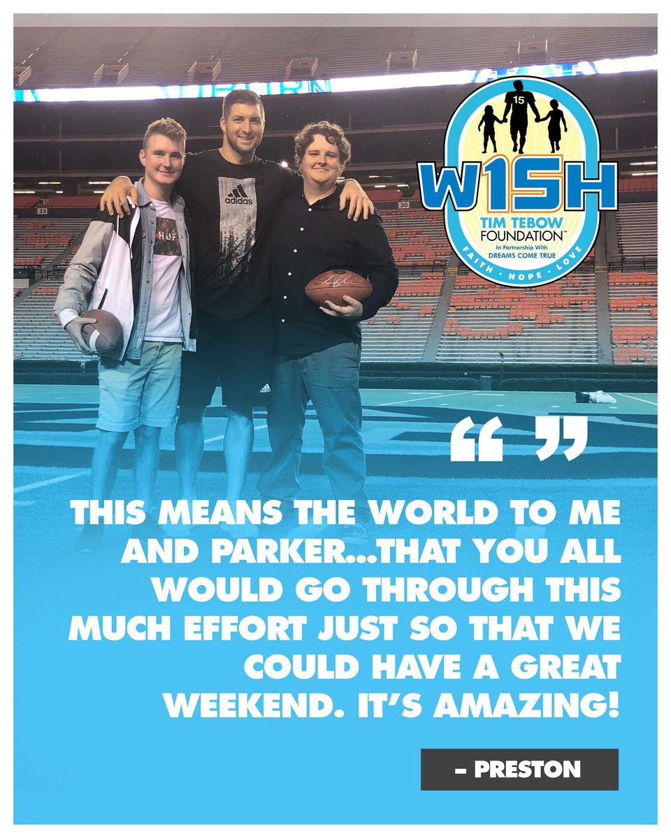 tebowfoundation's tweet image. Thanks to God's blessings &amp;amp; TTF supporters worldwide, we are able to grant the wishes of children with life-threatening illnesses, just like Preston &amp;amp; Parker!

Want to see more of their W15H with Tim Tebow? Visit timtebowfoundation.org/videos/inside-…