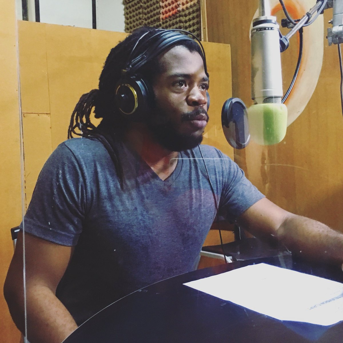 CreativeJA's tweet image. Jelani Blake voicing in the studio this afternoon with Joel Moder from CGR Communications