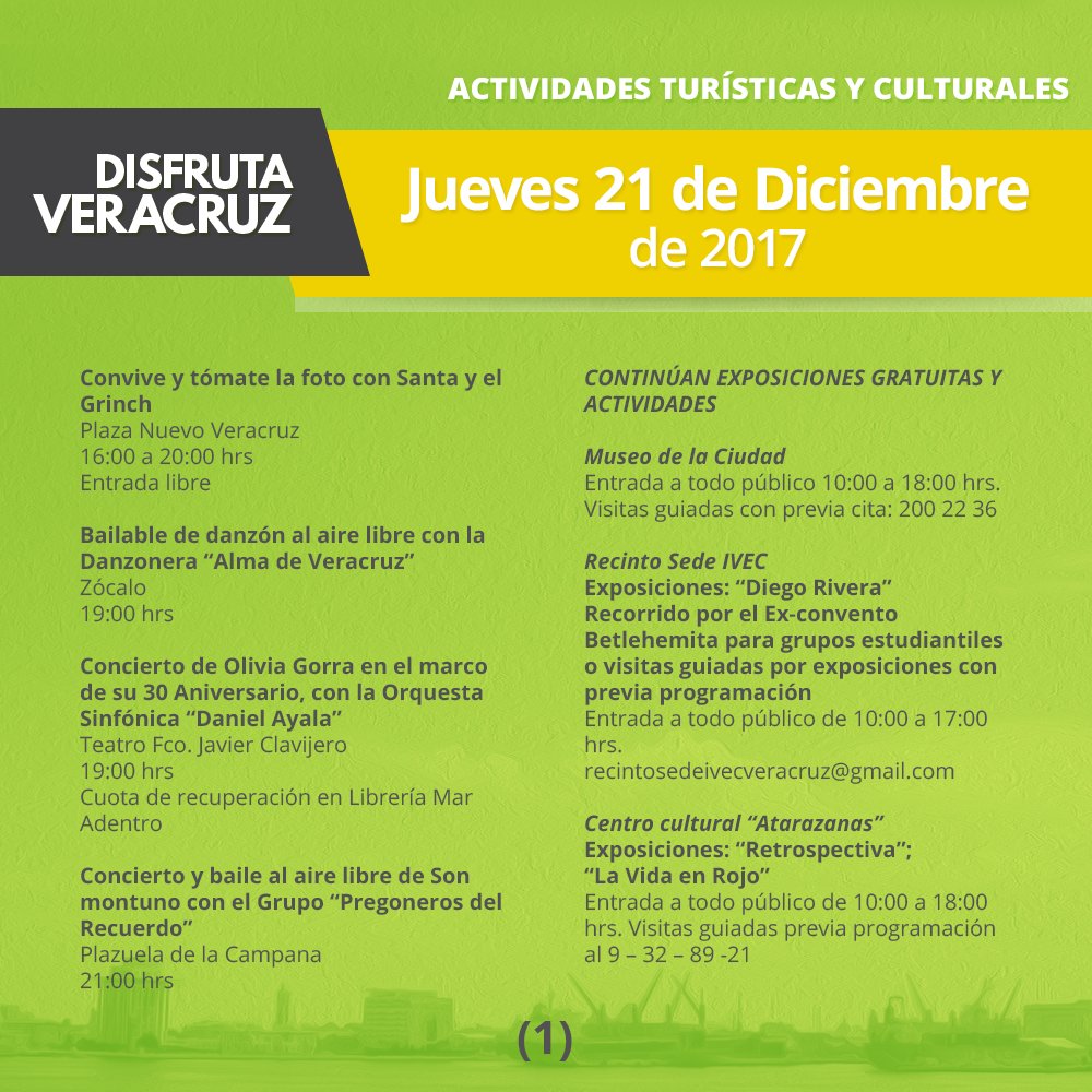 DisfrutaVer's tweet photo. Conoce las actividades turísticas y culturales que nuestra ciudad tiene para ti mañana. #DisfrutaVeracruz #ViajemosTodosPorMéxico https://t.co/FV7s3ZbNSV