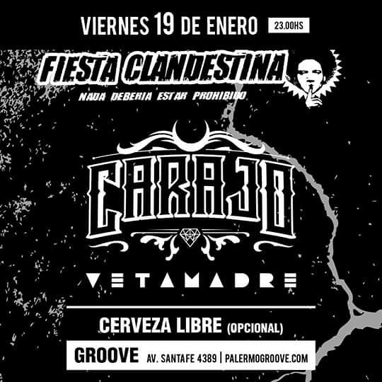Felices de anunciarles nuestra primera fecha de 2018 junto a los amigos de <a href="/Carajoweb/">Carajo</a> en la <a href="/FiestaClande/">Fiesta Clandestina</a> 💪💪👇