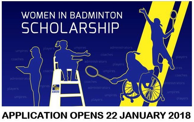 TaniaTeoh's tweet photo. BEC 2018 Women in Badminton Scholarship application opens Monday, 22 January 2018. Stay tuned next year. #bec #womeninbadminton #femaleparticipation #WELIVEBADMINTON https://t.co/5vv1fQTMFS https://t.co/3wapbiimaU