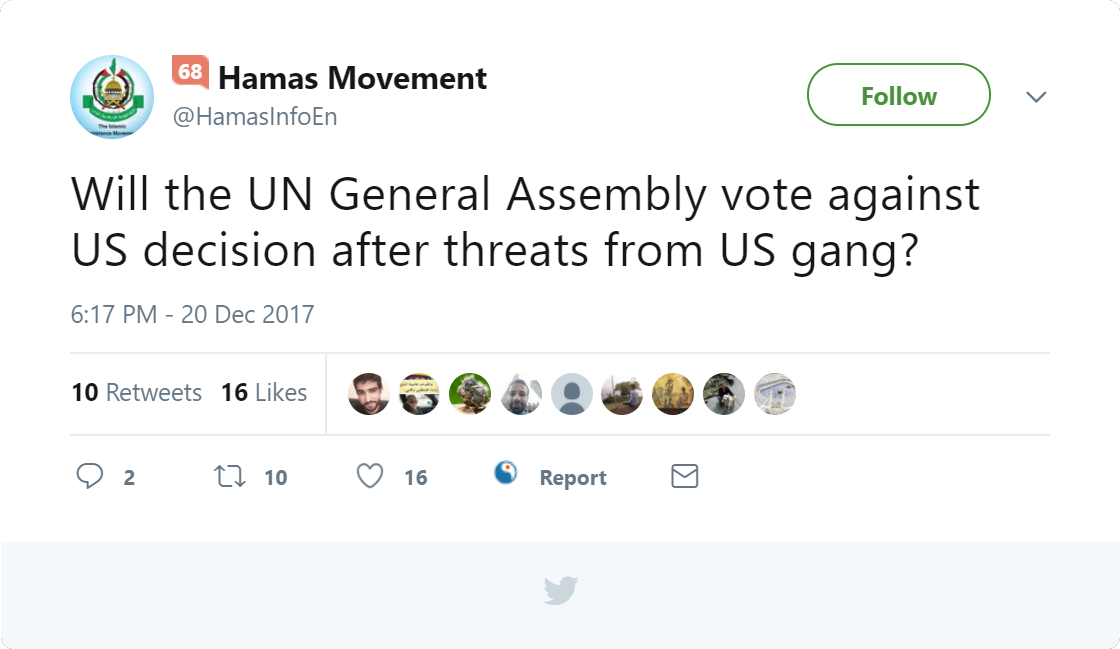 EladRadson's tweet photo. UNBELIEVABLE! #Palestinian terrorist org #Hamas🏴‍☠️ is challenging #UN🇺🇳 members to a game of 'chicken' with the #US🇺🇸 over #Jerusalem capital of #Israel🇮🇱 vote. When you go to sleep with dogs, don't be surprised if you wake up with flees!
🔗https://t.co/N1IPEkgB21 https://t.co/lXYcmtpPHP