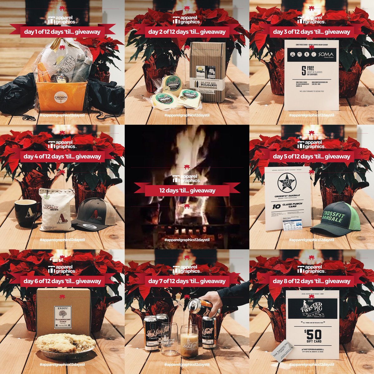 On Christmas Day, 1 lucky winner will be selected at random to have his or her stocking stuffed with these amazing gifts from our amazing partners. Check out our Instagram and Facebook for giveaway rules! #apparelgraphics12daystil