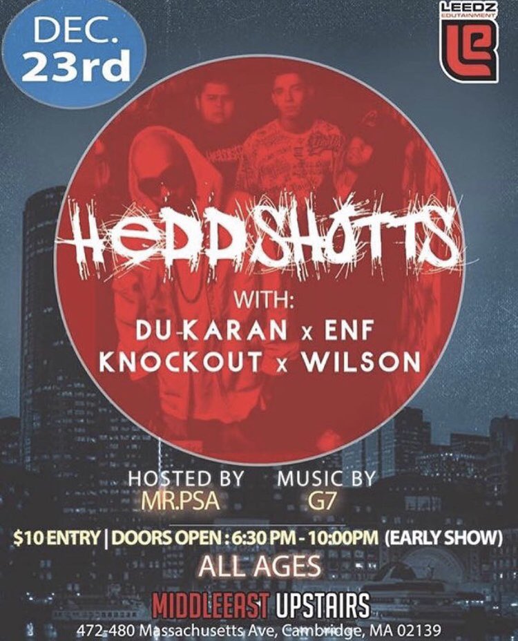 3 Days until @heddshotts + @DuKaRanFym, Knockout +more at the @mideastclub! bit.ly/2BzQsqE