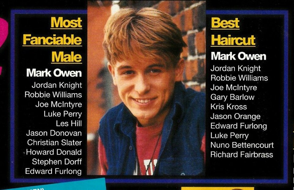 TakeThatFanBase's tweet photo. #25yearsago #mostkissablemale @OfficialMarkO #december1992 #pollwinnersparty @robbiewilliams @HowardDonald... https://t.co/JeFo6YK2rV
Look at this too! 😆 #besthaircut #Mark #Rob @GaryBarlow #Jason #mostfanciableman #Mark #Rob #Howard
Credits #smashhitsmag https://t.co/7vG1kJIQai