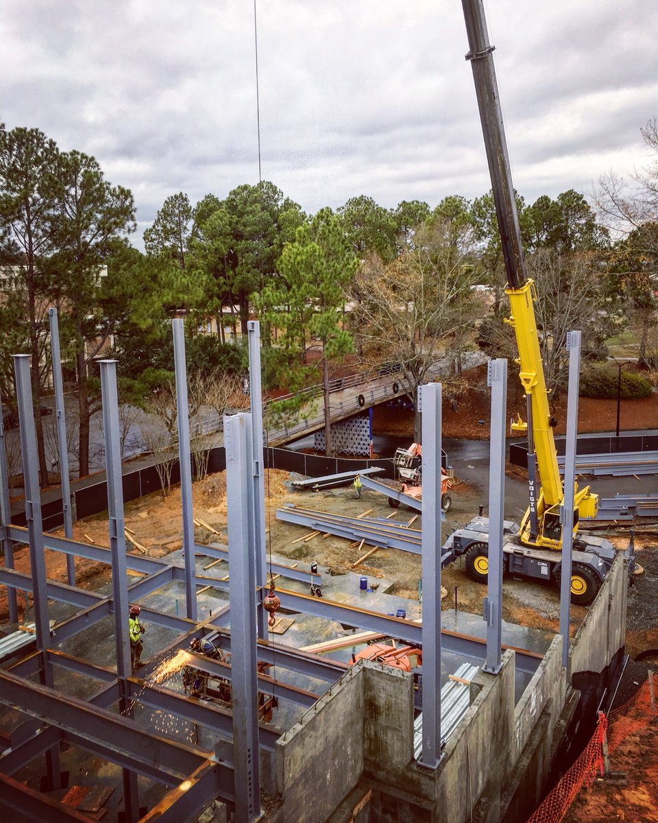 ktothew's tweet photo. And the structural steel goes up a Lenoir Hall at @ColumbusState while everyone is home for the holidays! It’s great to have a roof with a view. #CSUConstruction https://t.co/crksxgy6YK