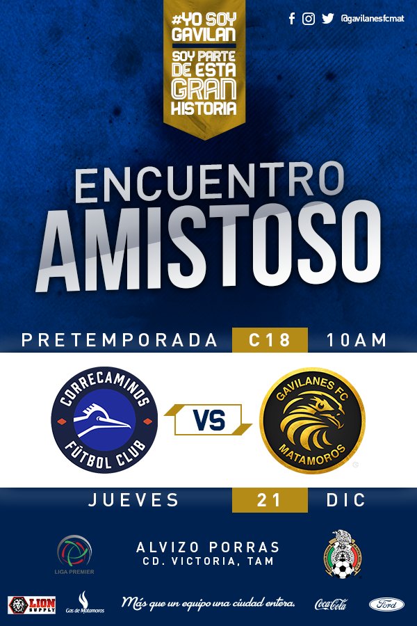 gavilanesfcmat's tweet photo. PRETEMPORADA | PREVIO C18
Mañana jueves nos estaremos enfrentando a Correcaminos en un encuentro amistoso previo al clausura 2018. Es tiempo de preparación y este segundo encuentro se disputará en Ciudad Victoria en el Estadio Alvizo Porras.
#SoyParteDeEstaGranHistoria https://t.co/Er8dR4LC16