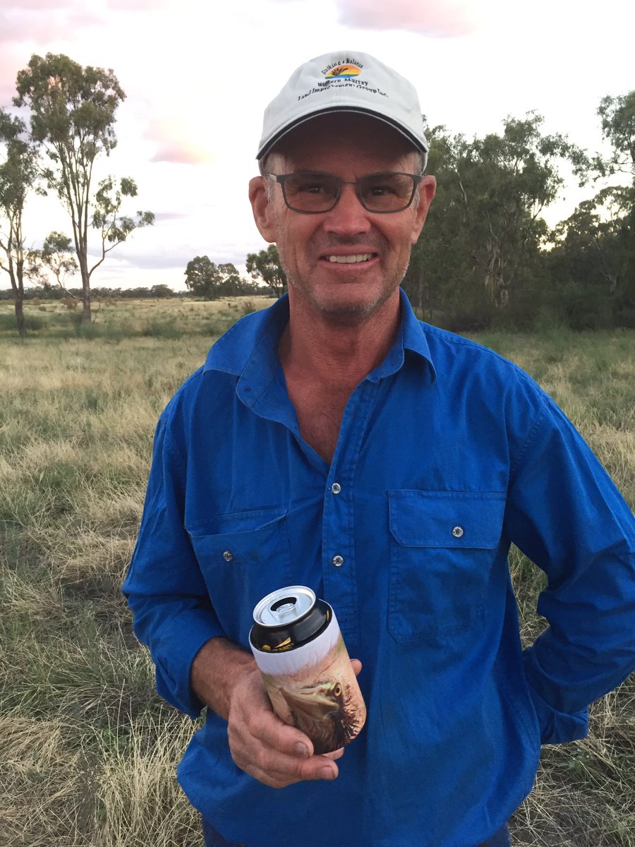 Matt_HerringOz's tweet photo. This is Norm Thomas from Tullakool. He's clutching the world's only Australasian Bittern stubby holder. Norm is passionate about continuing the legacy of his father, Evan Thomas, by providing on-farm habitat for significant wildlife. The Thomas family hosted our field day. https://t.co/6SScuxHFGA