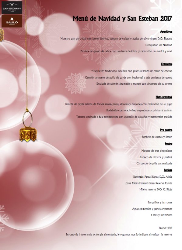 🎉 Encara no saps què fer per celebrar Sant Esteve o la darrera nit de l'any?
Reserves 📲 935 72 95 91
#hotel #CanGalvany #restaurante #Sauló #Vallromanes #Navidad
