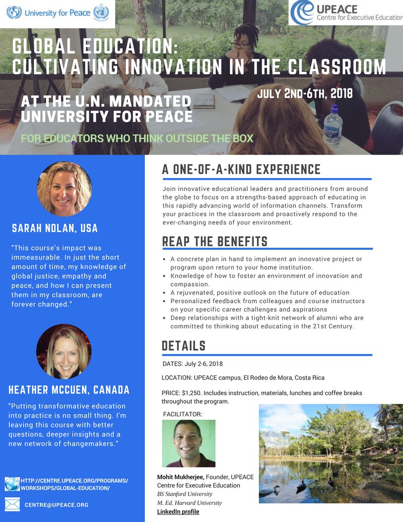 Not too early to be thinking about your summer plans in July 2018 - combine professional development in Costa Rica with post-course travel.
centre.upeace.org/programs/works…