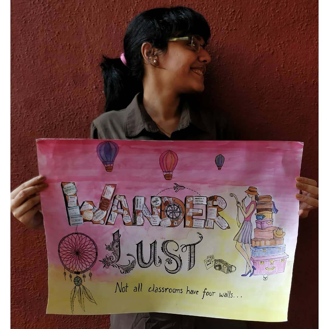 FCRITCouncil's tweet photo. In the true Agnel fashion, we present our prime suspect, for making the best poster at Poster Making Competition in #FACES2017
Guilty as suspected, the winner is Varsha Kesavan from T.E. EXTC.
Show her some love, for making this beautiful poster based on our theme #Wanderlust https://t.co/VNI6wjhnYB