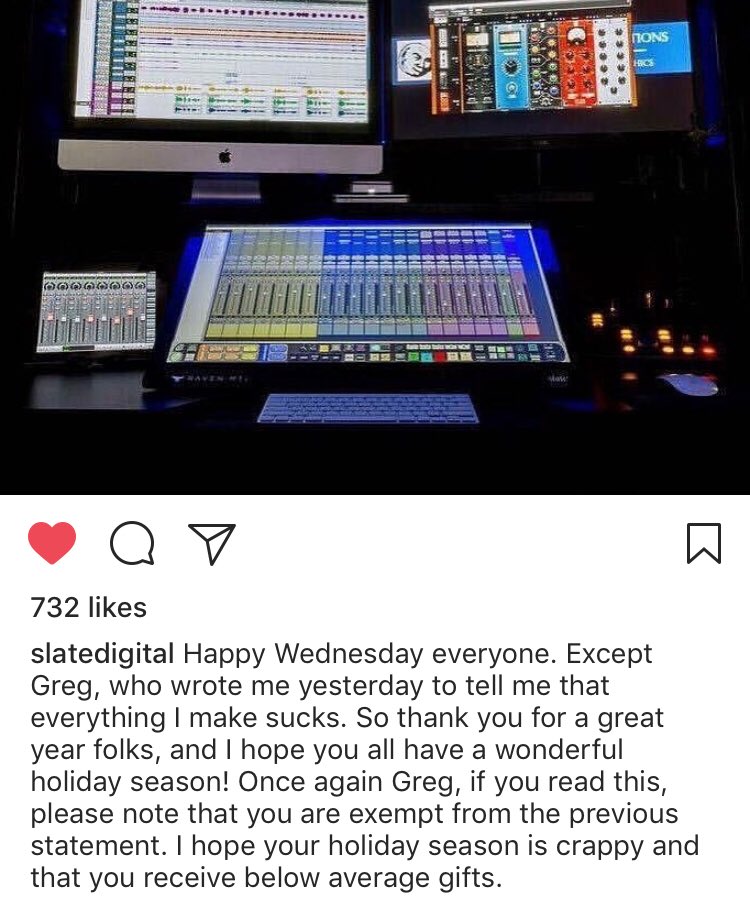 DennisBestafka's tweet photo. I already love @Slateproaudio products, so itโs always an added bonus when #StevenSlate drops a fun chuckle. #recording #plugins #DAW #protools #SlateDigital #ableton #cubase #logic #mastering #inthebox #recordinghumor #studiohumor #humor https://t.co/NiTkv4qMeu