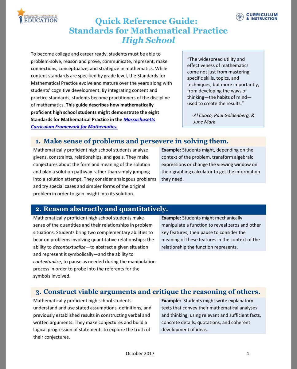 MASchoolsK12's tweet image. Quick Reference Guides on the Standards for Math Practice PreK-12 shrtm.nu/80Pi #SBLchatMA