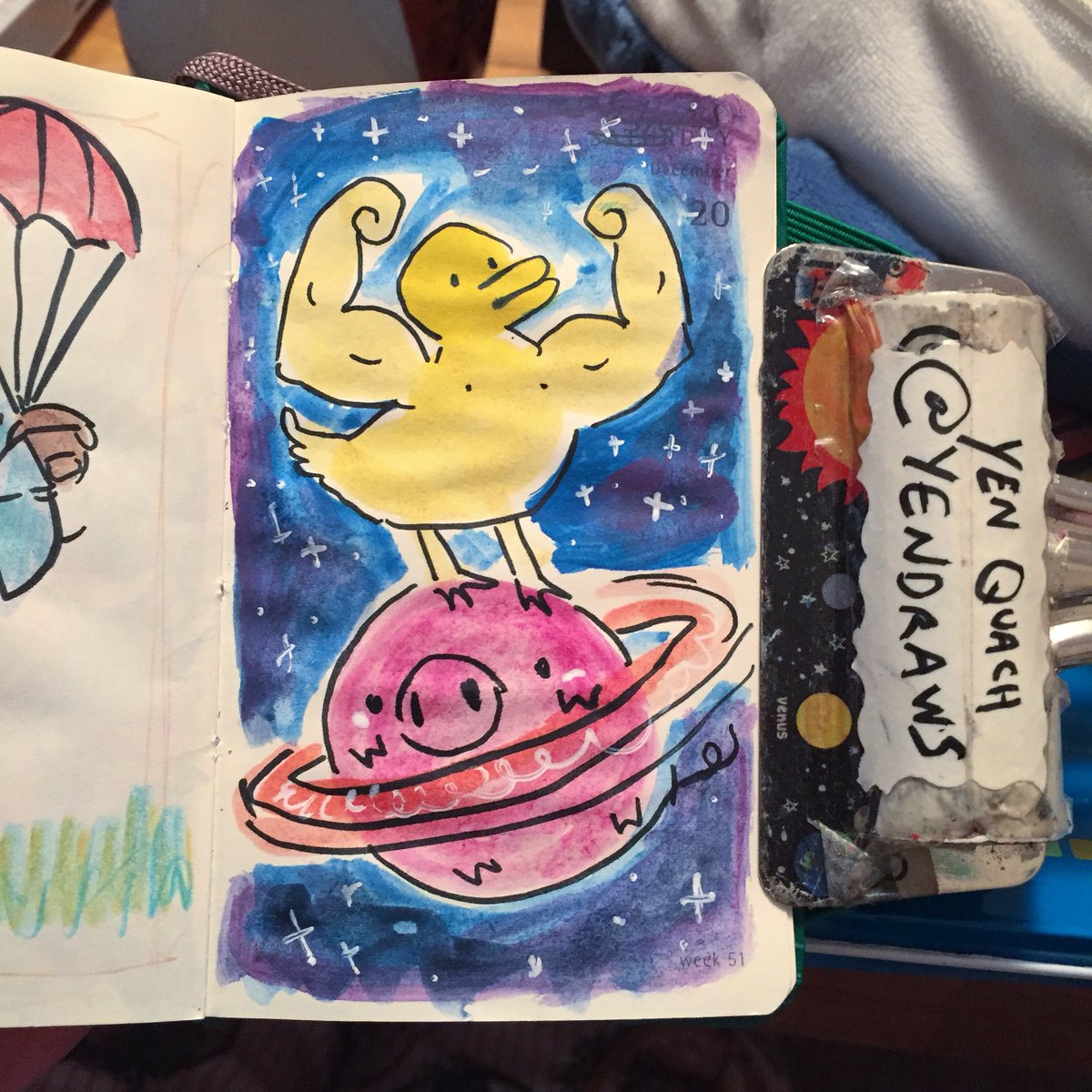 YenDraws's tweet photo. Had a really good time playing jackbox tonight #illistration #draweveryday #ded2017 #sketch #inktense #moleskine #silly #planetHOG #BUFFduck https://t.co/D2eVWrPibb