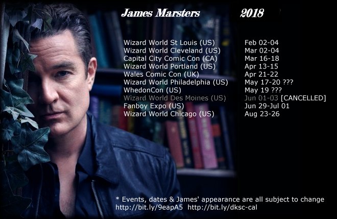jamie_marsters's tweet photo. Want to know where James Marsters will be in 2018? Then check out this handy pic! @JamesMarstersOf #JamesMarsters https://t.co/hcUBDY1z3u