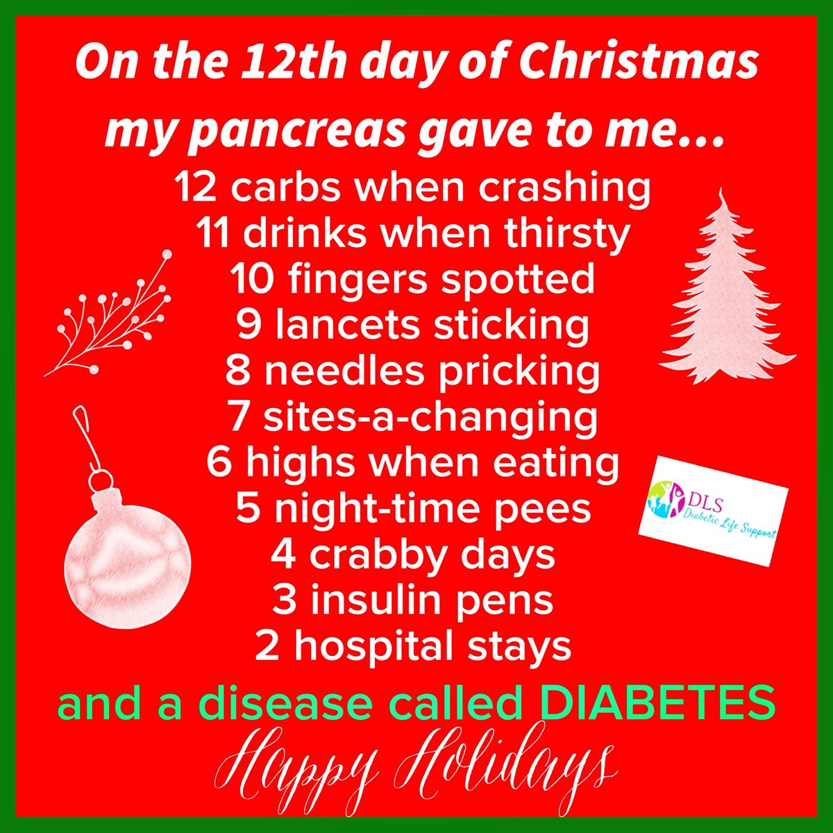 DLSlifesupport's tweet photo. Happy Holidays from DLS!  #diabetes #diabeticsupport #ChristmasSpirit #type1diabetes https://t.co/1PetjXEJLT