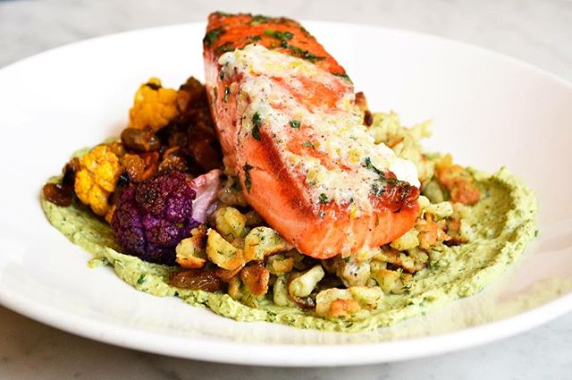 #regram 📷: @3cprovisions When in Milwaukee, come warm up with our enticingly tender Ōra King Salmon dish any night of the week. 
Dill spaetzle, in addition to roasted cauliflower, lemon, herb tahini, creme fraiche, leeks, and of course the ruler of this dish, #orakingsalmon.