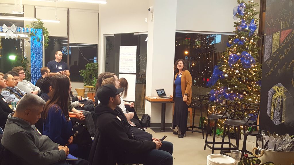 TheProfileVan's tweet photo. The leading lady herself @MaRiEagar speaking at the @bcblockchainforum meetup 'Message in a Bottle 2017'. There's games, expert panels &amp; awesome speakers @cryptokitties! #blockchainbc #cryptocurrencies https://t.co/rfF3gK8gwr
