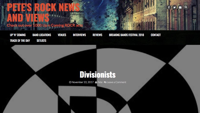 Huge thanks to Pete Devine at <a href="/rocknewsandview/">Rock News and Views</a> for giving us a full page feature on his Up n Coming Rock Bands page on his Rock News and Views website! petesrocknewsandviews.com/divisionists/ 😎🎶
Thank you for your support of indie music, Pete! ❤️
<a href="/ShamelessPR_/">Shameless Promotion PR</a>