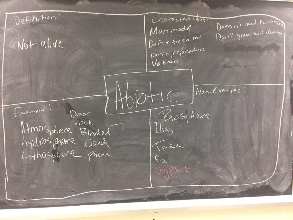 HannahA089's tweet photo. Looking at abiotic and biotic interactions in ecosystems today. What better way to start than by using Frayer diagrams to help us understand the difference #grade9science #ecosystems https://t.co/Mf388sUbt8