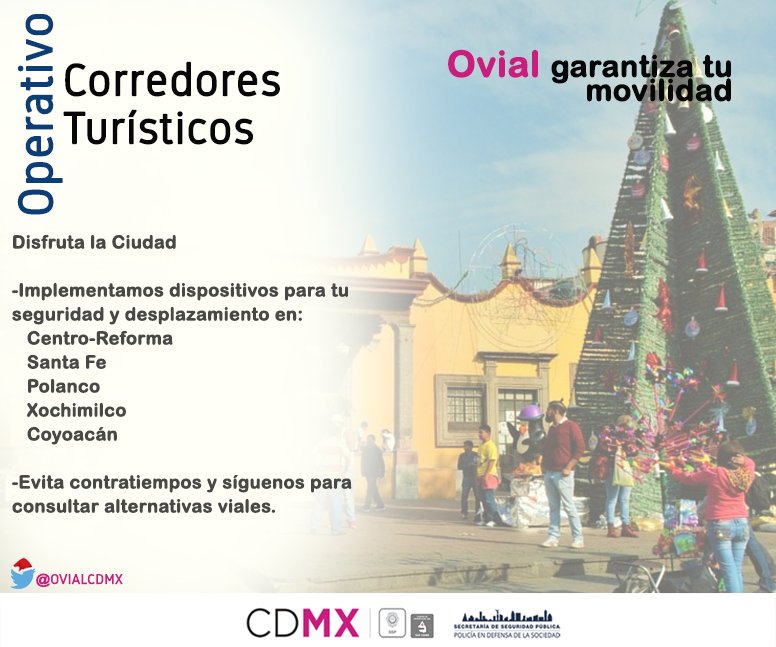 OVIALCDMX's tweet photo. #SSPCDMX genera condiciones de seguridad y vialidad en el #OperativoCorredoresTurísticos en arterias principales de #ReformaCentro, Xochimilco, Polanco, Coyoacán y Santa Fe
#OperativoDecembrino2017 https://t.co/73KFi5Iv3P