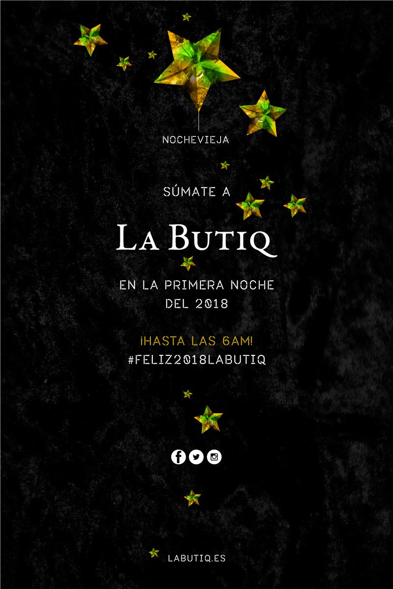 labutiq's tweet photo. ¡Súmate a La Butiq en la primera Noche del Año!
Fiesta🎉, buena música🎵, decoración única🎄, y un photocall muy especial📷. 
Estaremos hasta las 6am celebrando la llegada del 2018.
#Feliz2018enLaButiq https://t.co/iYxwpoLwgp