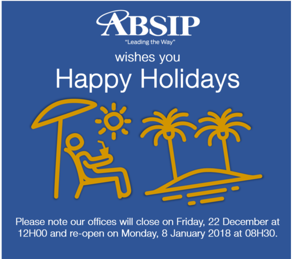 absip's tweet photo. Dear ABSIP Family

We would like to wish you a joyous holiday season and a happy and peaceful New Year.

Thank you for all of your support and contributions throughout the year in ensuring that we continue to "Lead the Way" in the financial services sector. https://t.co/ys8LhvktPr
