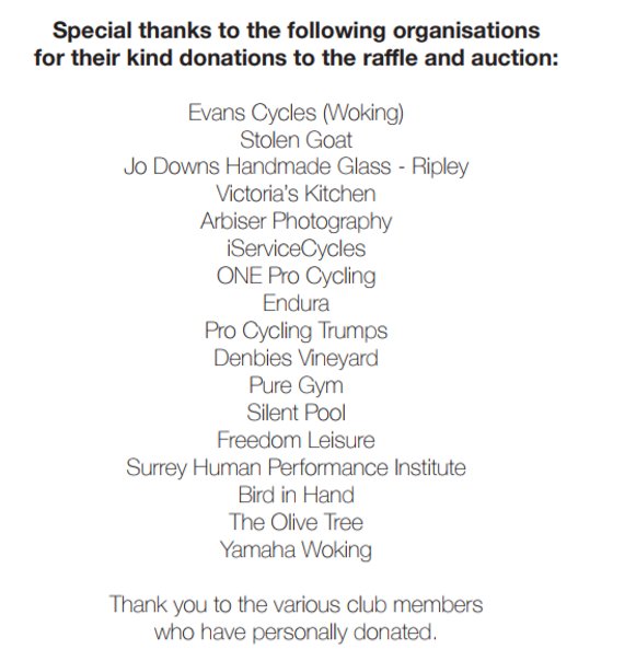 WokingCC's tweet photo. We are pleased to announce that we raised £1,428 which will be split.  between the Club's two chosen charities @WSBHospices &amp; @SurreyWheels4Al 
We would like to thank the following organisations for their generous donations #veloetgateaux #cycling #cyclinglife #Christmas https://t.co/clzFNHLdB5