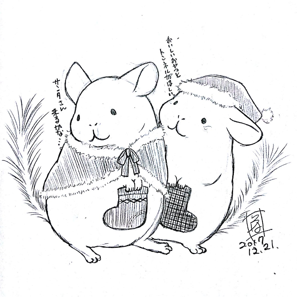 いろは Sur Twitter 来るかな イラスト アナログ絵 アナログイラスト ラフ画 モノクロイラスト モノクロ Chinchilla チンチラ ペット クリスマス クリスマスイラスト