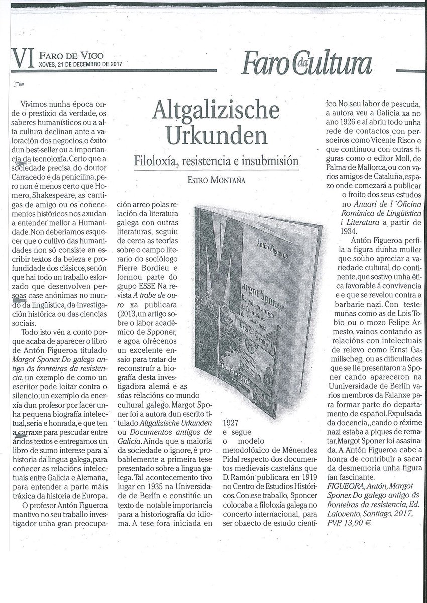 Edicións Laiovento (@laiovento) on Twitter photo Hoxe, 21 de decembro, Estro Montaña recensiona no Faro da Cultura (<a href="/Farodevigo/">Faro de Vigo</a>) o libro MARGOT SPONER. DO GALEGO ANTIGO ÁS FRONTEIRAS DA RESISTENCIA, de Antón Figueroa, que publicou recentemente <a href="/laiovento/">Edicións Laiovento</a> #MargotSponer #AntónFigueroa #laiovento Hoxe, 21 de decembro, Estro Montaña recensiona no Faro da Cultura (<a href="/Farodevigo/">Faro de Vigo</a>) o libro MARGOT SPONER. DO GALEGO ANTIGO ÁS FRONTEIRAS DA RESISTENCIA, de Antón Figueroa, que publicou recentemente <a href="/laiovento/">Edicións Laiovento</a> #MargotSponer #AntónFigueroa #laiovento
