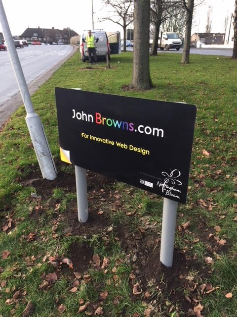 Traffic island sponsorship is a great way to promote your business.  John Browns have five smart new signs on Crown Island - each one different!  goo.gl/MdnRsJ