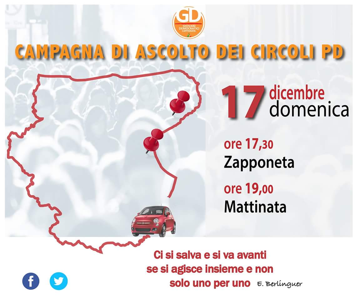 GDCapitanata's tweet photo. Tour di ascolto dei circoli del Pd. I #GDCap, dopo aver aperto il tour a San Paolo di Civitate e Torremaggiore, sono stati, domenica scorsa, a Zapponeta e Mattinata. Oggi tappa ad Apricena.
#tourdiascolto #labellapolitica https://t.co/AghM5QJVrN