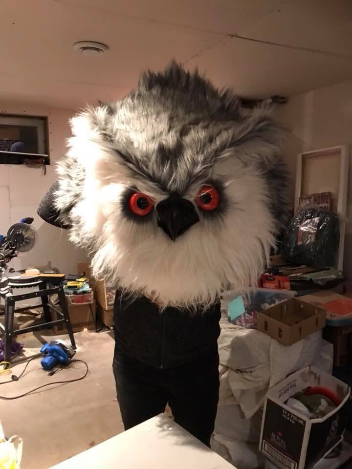 rpg_Em_'s tweet image. In character gift exchange resulted in our barbarian who loves to cut the heads off our vanquished foes drawing our DMs name (my husband) in our Christmas exchange and now we have an owlbear head to hang in our game cave! #DnD #NerdCrafting