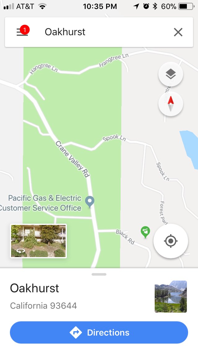 aaronrfreeman's tweet photo. @TuckerCarlson big fan. Watched segment on ‘racist trees’. Worth noting..there are actual battles worth fighting, particularly in Oakhurst CA. No joke, consecutive street names, “Hangtree, Spook, and Black. Certainly not a whistleblower but pretty amazing! https://t.co/smbuzSReTT