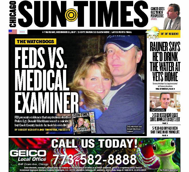 CSTearlyoften's tweet photo. Thursday's @suntimes front page 

Chance the Rapper rings in holiday season with night at Field Museum 
https://t.co/dNXgP1owyM

No. 3 official in Law Department signed off on decision to sue LeGrier estate 
https://t.co/e1GD33LvCO

Read more at https://t.co/n9XknZu9dF https://t.co/7T70bIvMDm