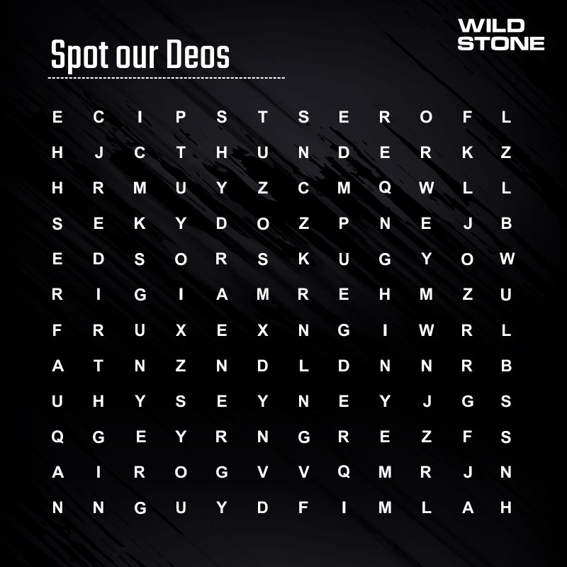 Today is #CrosswordPuzzleDay and we have a fun #activity for you. Find out the names of #WildStone Deos in this #puzzle Comment below with your answers. 5 lucky winners stand a chance to win exciting gift hampers. #ContestAlert #Contest #Trivia #ThursdayThoughts #Guess #quiz