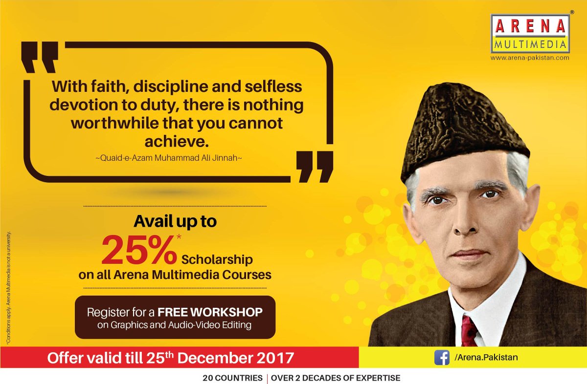arenadefence's tweet photo. Expect the best, prepare for the worst' - Quaid-e-Azam Muhammad Ali Jinnah   #ArenaDefence is offering the 'Quaid Deal', 25% off on all courses in honor of our Quaid's birthday!  #Arena #ArenaMultiMediaDefence #QuaidDeal #SpecialDiscount https://t.co/5ui44PymYd