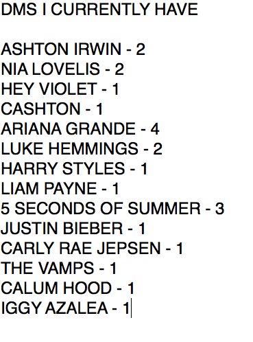 FreeCeleb_DMS's tweet image. The DMS I currently have available. Rules for giving away DMS will be posted soon 💕