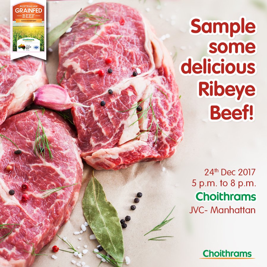 choithramsuae's tweet photo. Visit Choithrams JVC Manhattan for Mouth watering delicious beef sampling on 20th Dec, 2017. 5pm to 8pm.
#Choithrams #fullofgoodness #grainfed #beef #ribeye #ribeyebeef #jvc #manhattan #mydubai #uae #happinessatchoithrams https://t.co/uyFBdveL1F
