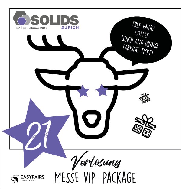 SOLIDS_Zurich's tweet photo. VIP-Package für die SOLIDS Zurich 07.-08. Februar 2018 zu gewinnen. Besuchen Sie als VIP die Schweizer Leitmesse für Granulat-, Pulver- und Schüttguttechnologien. Schreiben Sie eine E-Mail mit Betreff "EFAdvent" an elisabeth.bosshard@easyfairs.com und gewinnen Sie. #solidsCH https://t.co/fJCMB3mqpD