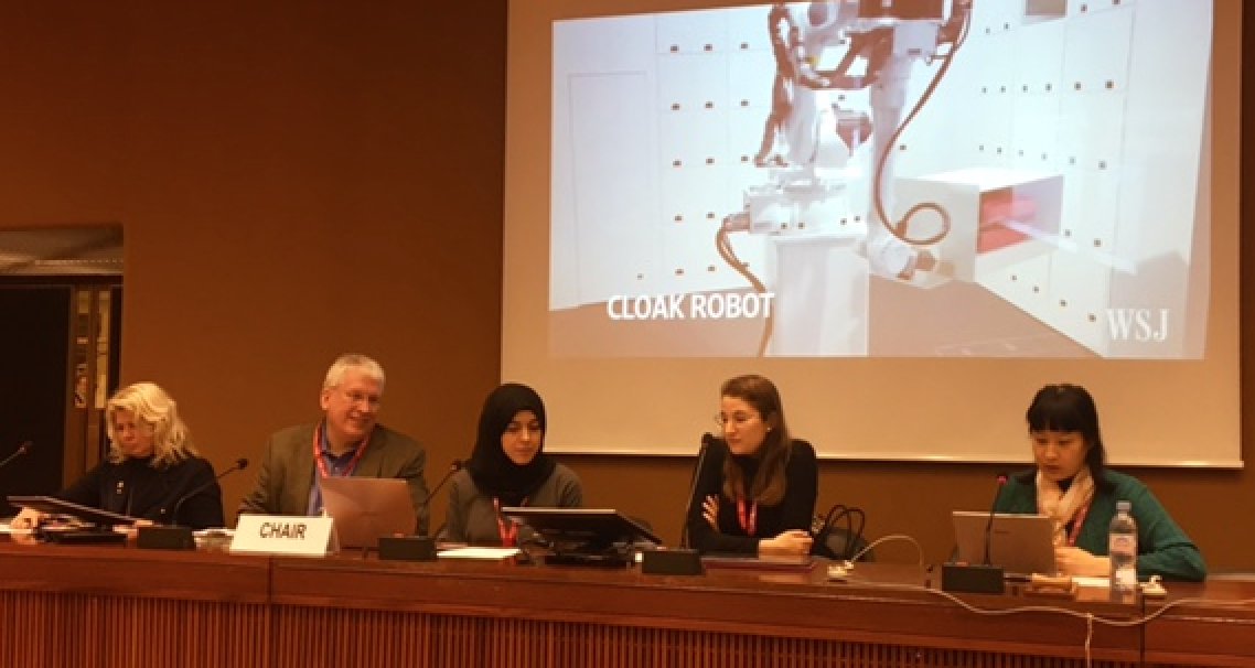 IEEENetPolicy's tweet photo. #IGF2017 #OF17 Building Blocks of Trust for a Sustainable, Evolving Internet with #IEEE: Arisa Ema, Assistant Professor, Tokyo University, suggested robots be considered our partners, not just tools. Offering an example of a robot-operated hotel: https://t.co/Aj8Z2hcchu https://t.co/LFAnIQz8Nn